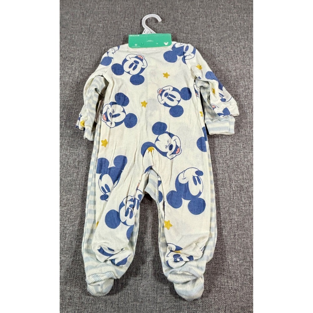 Disney Baby Boys Mickey Mouse Footed Sleeper 2 Pack 3-6M Blue White Ribbed Knit - Picture 4 of 8